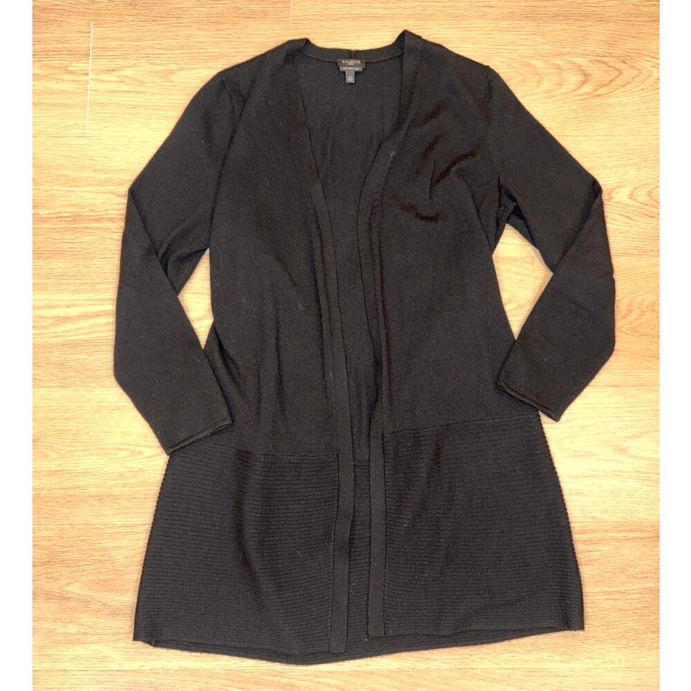 Talbots Petites black pure merino wool open drape cardigan womens size Large P